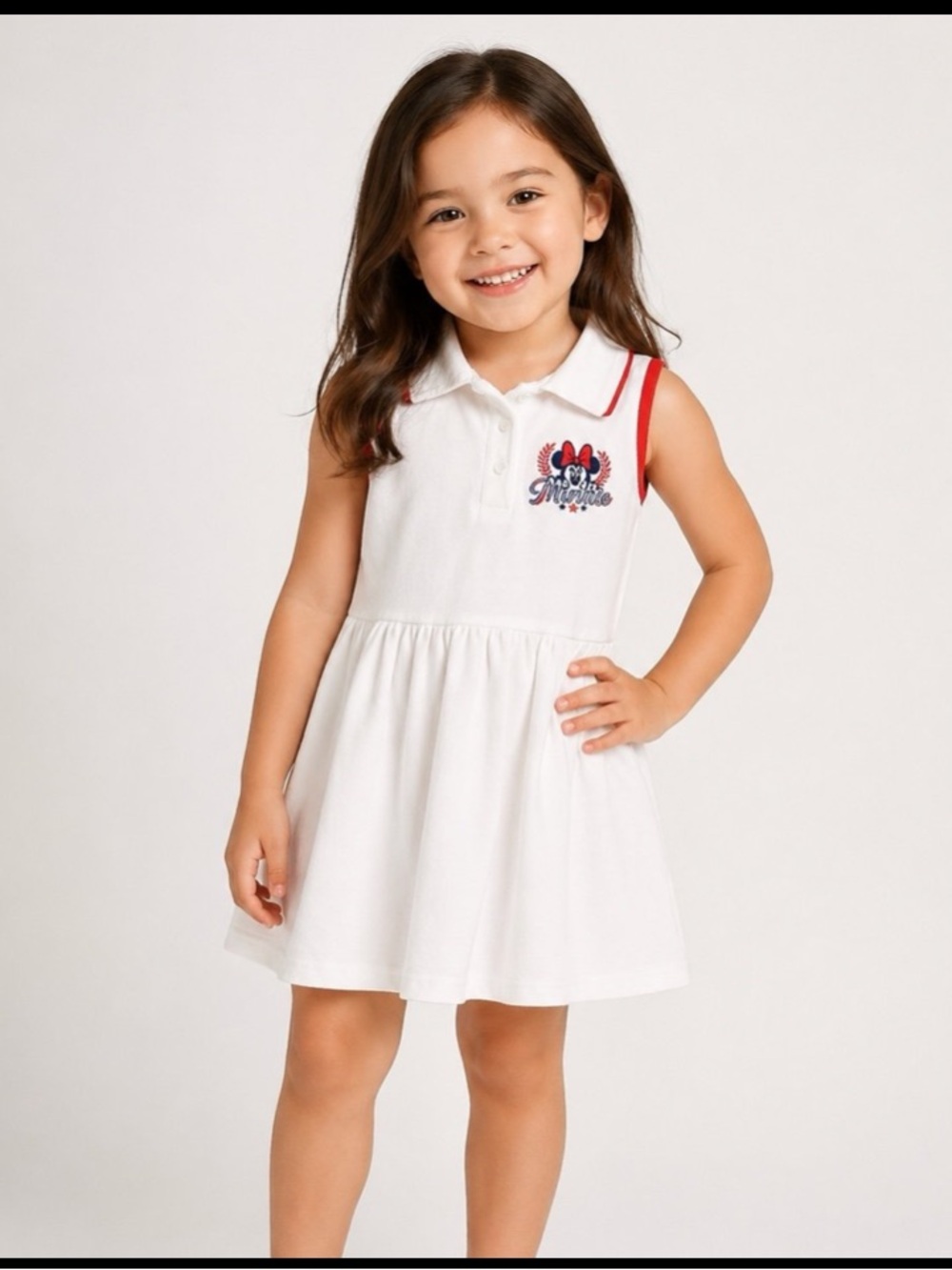 Disney White Sleeveless Polo Dress with Red Trim